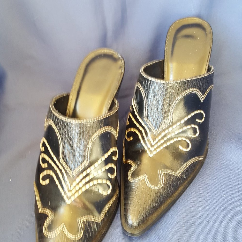 Rampage Mule Slide Cowboy Boot Black white stitch